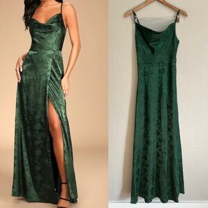 NWOT Simply Dreamy Emerald Green Satin Floral Jacquard Maxi Dress